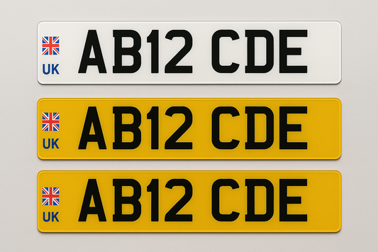 1 Front plate and 2 Rear Plates both with UK travel flags (Including Sticky pads)